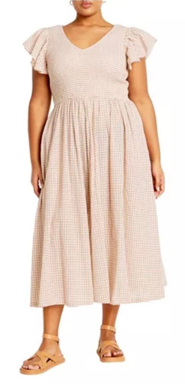 City Chic Natural Gingham Charley Dress 18 NWT